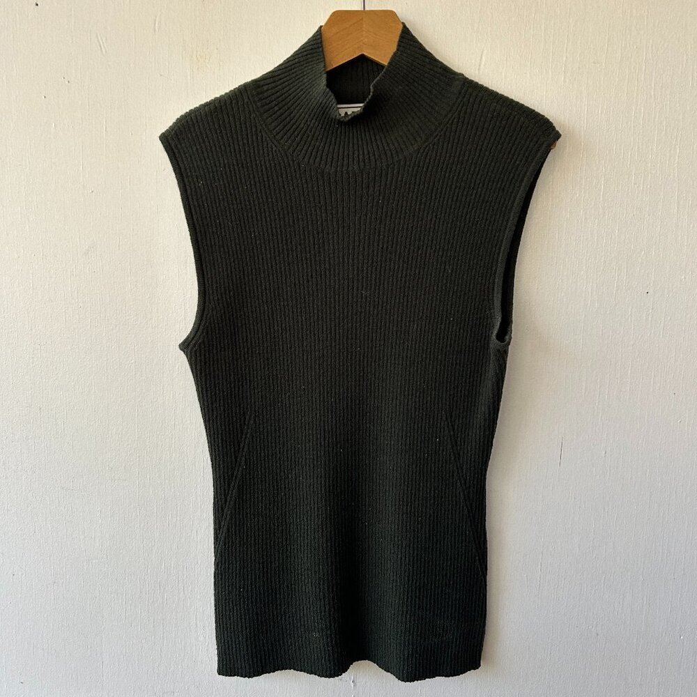 Carlisle Sleeveless Blouse Womens Medium Green Ribbed VTG Wool Blend Old Money